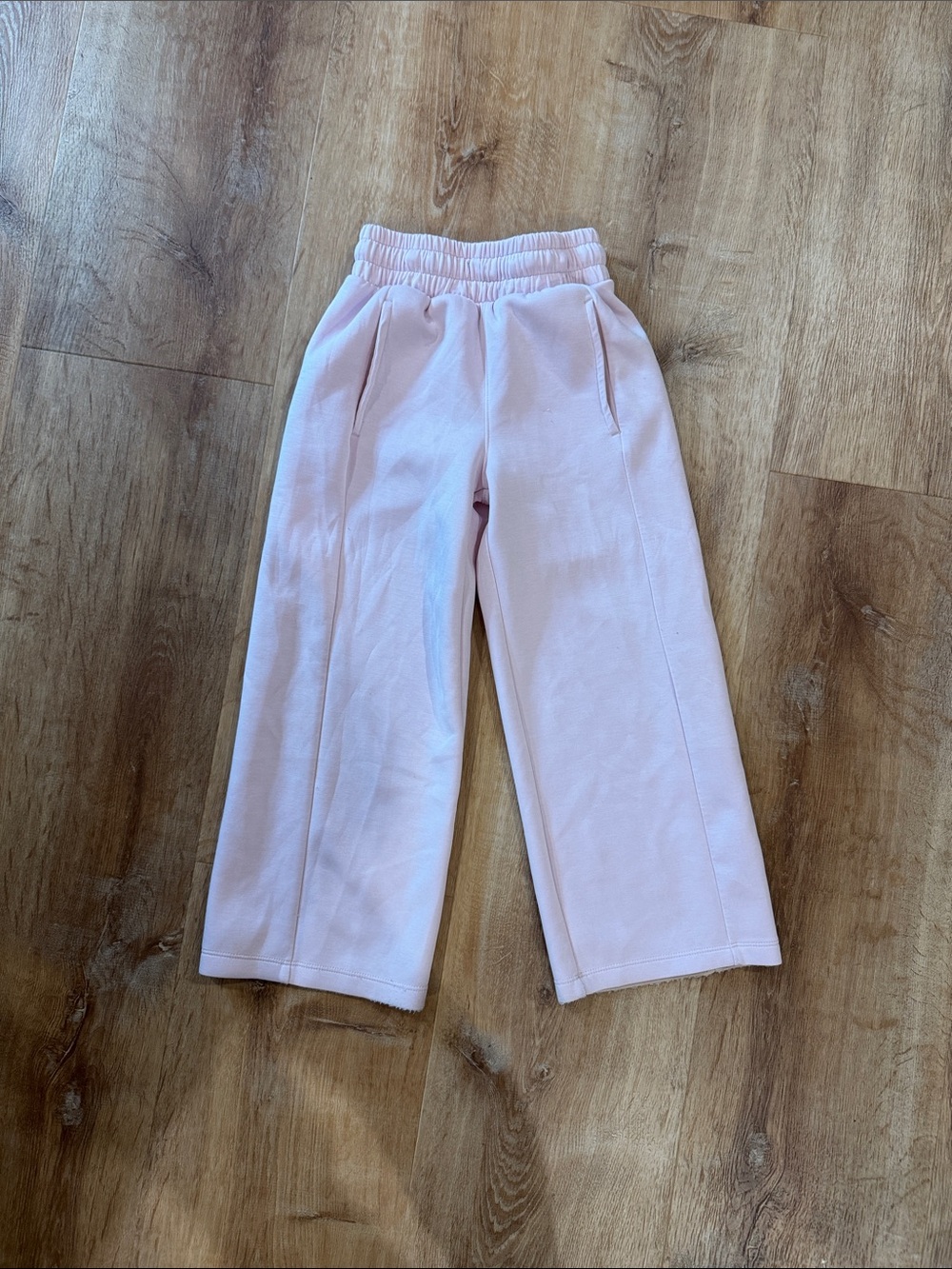 Girls' Light Pink Elastic-Waist Wide-Leg Joggers